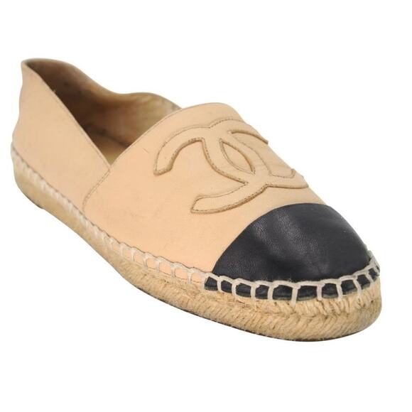 Chanel Espadrille 37 Large CC Leather Embroidered Cap Toe Flats CC-0803N-0004 - Picture 7 of 11